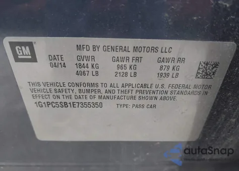 2014 Chevrolet Cruze 1Lt Auto from USA, damaged, VIN 1G1PC5SB1E7355350